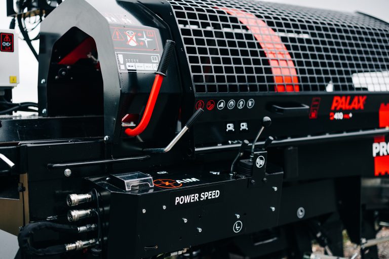 Palax D410 firewood processor's joystick control.