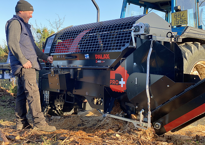 Seamus Ward with Palax D410 firewood processor